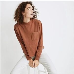 Madewell Warm Umber Garment-Dyed Mock Neck Long Sleeve Pocket
Tee